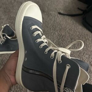 Rick Owens Blue and White High-Top Sneakers